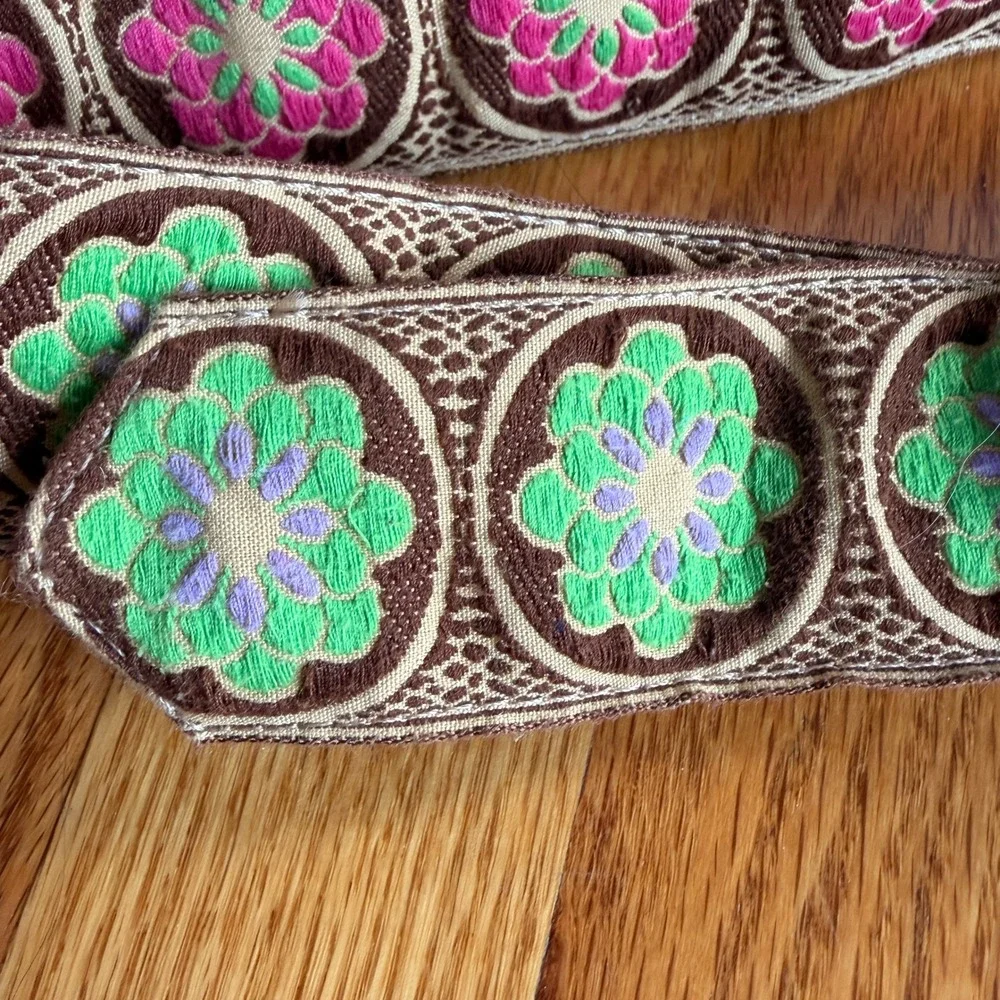 Hadley Pollet Embroidered Floral Fabric Belt Tortoiseshell Buckle Reversible OS
